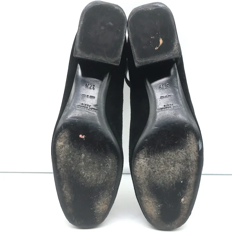 Saint Laurent Babies Block Heel Ankle Strap Pumps Black Suede Size 37.5