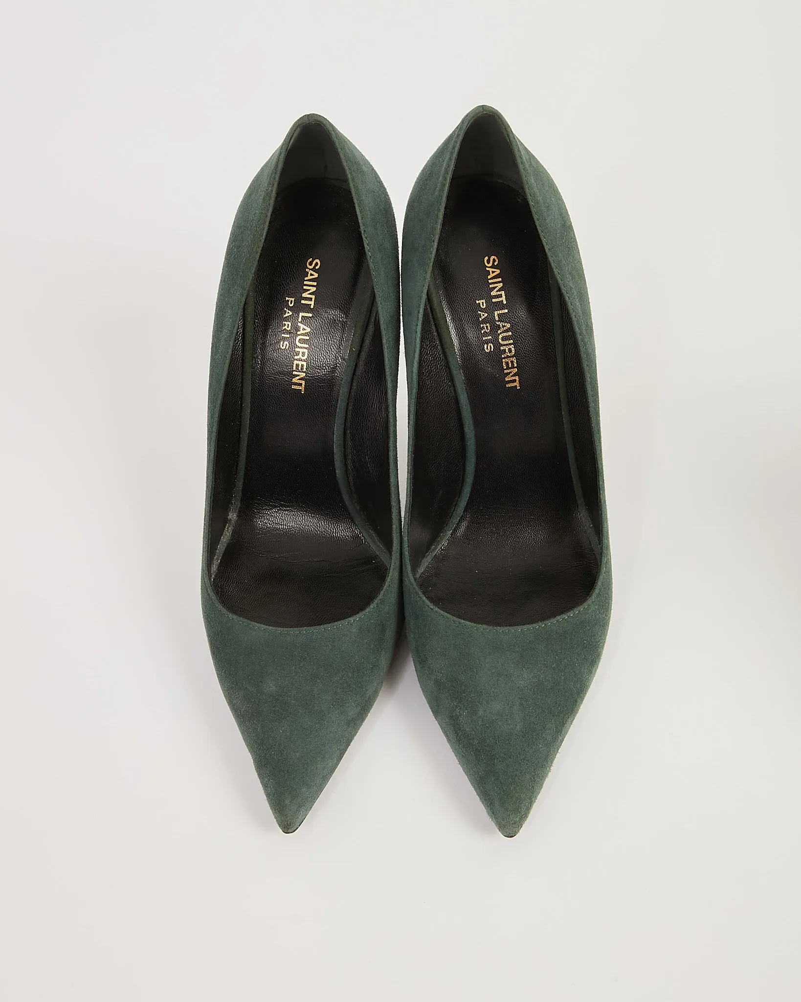 Saint Laurent Forest Green Suede Point Toe Pumps - 40