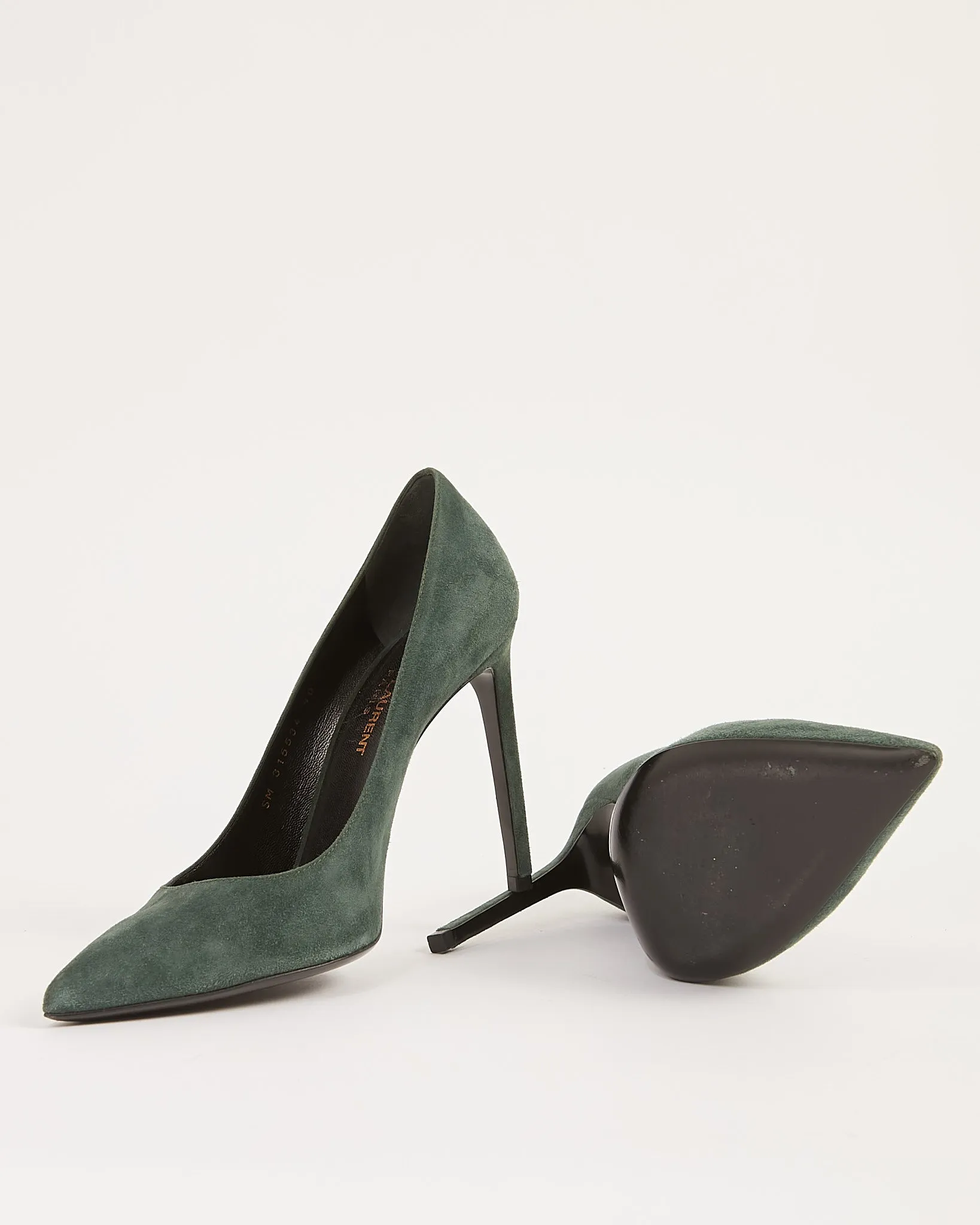 Saint Laurent Forest Green Suede Point Toe Pumps - 40