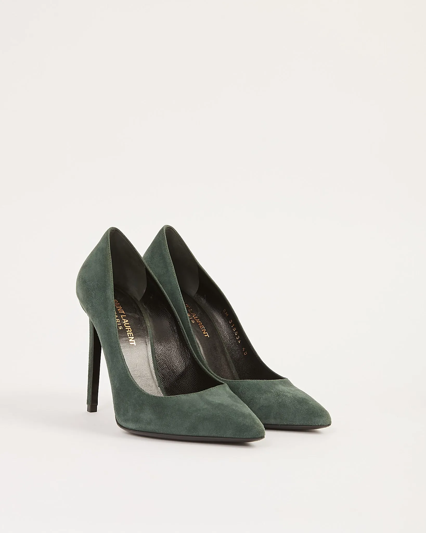 Saint Laurent Forest Green Suede Point Toe Pumps - 40