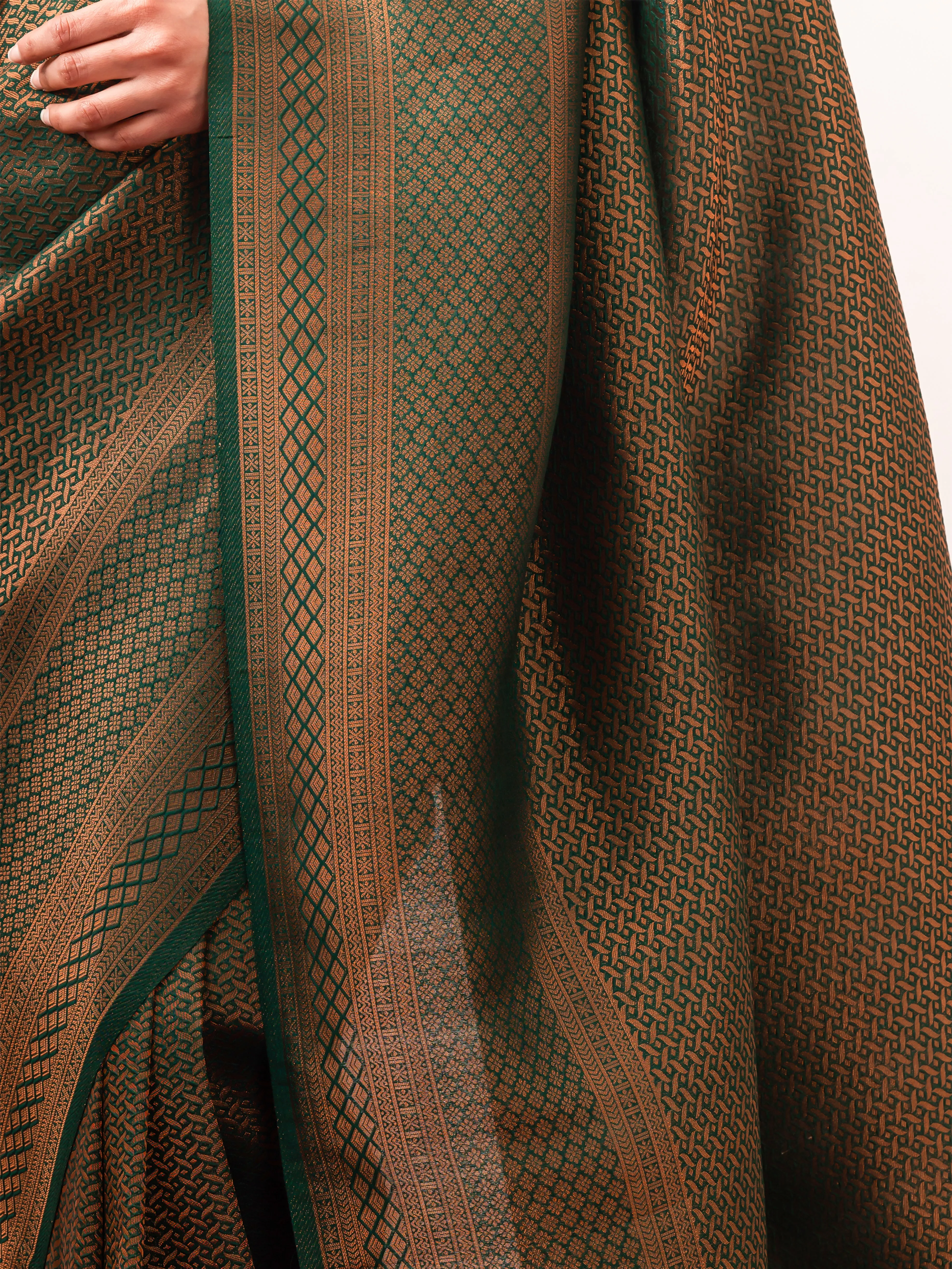 Sana Green Jaal Work Soft Silk Saree with Blouse Fabric