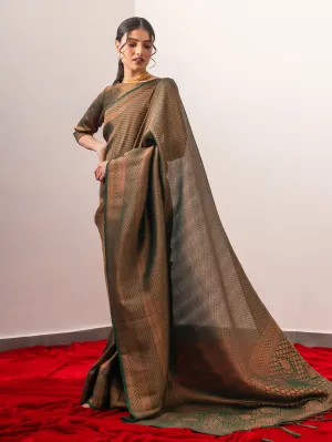 Sana Green Jaal Work Soft Silk Saree with Blouse Fabric