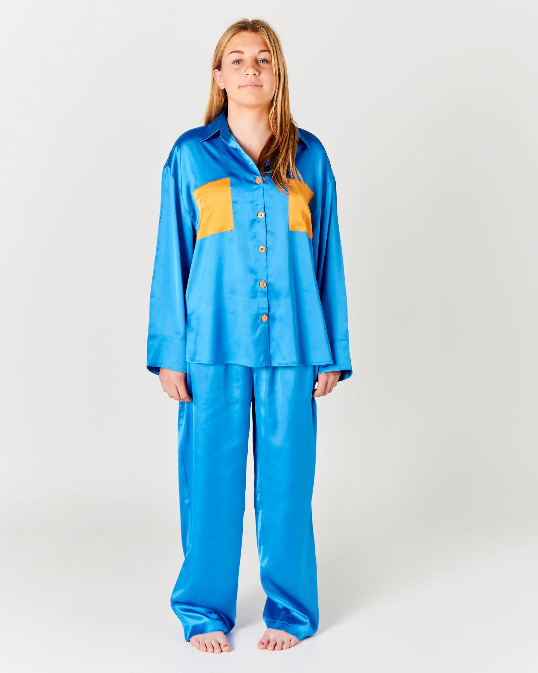 Sapphire Teen Eco Satin Long Sleeve Shirt & Pant Pyjama Set