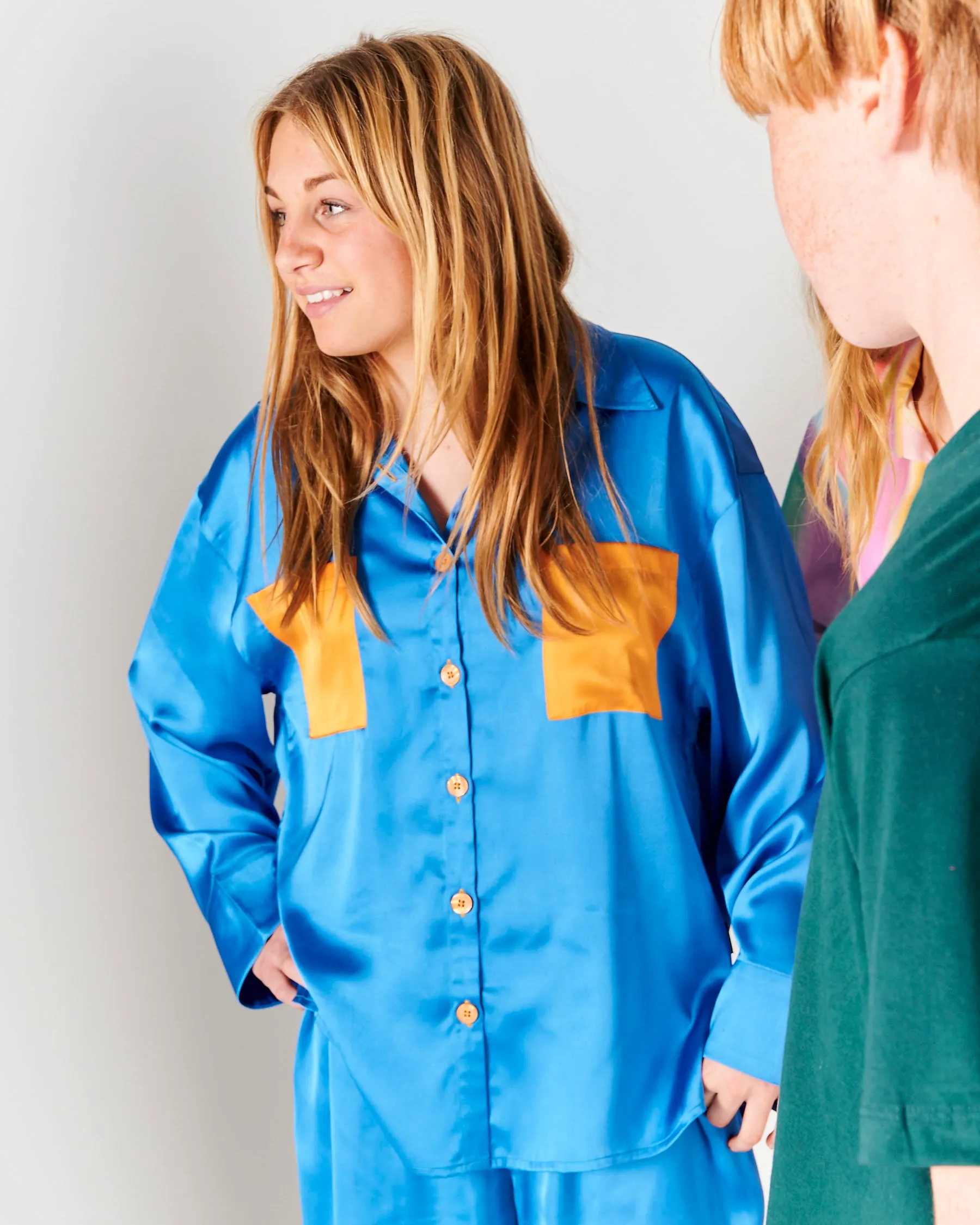 Sapphire Teen Eco Satin Long Sleeve Shirt & Pant Pyjama Set