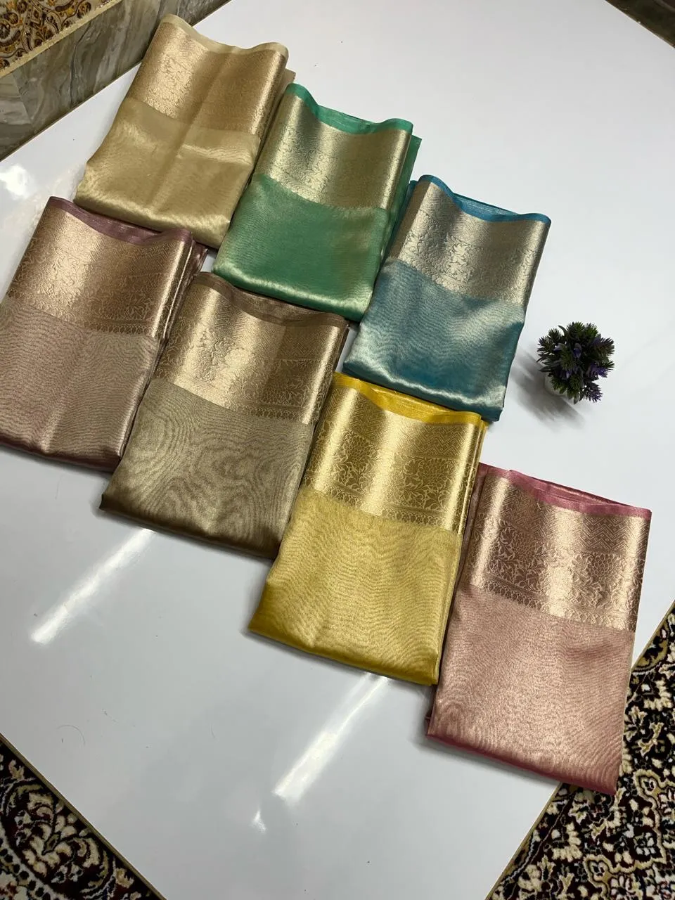 Shimmer Blue Banarasi Soft Tissue Saree
