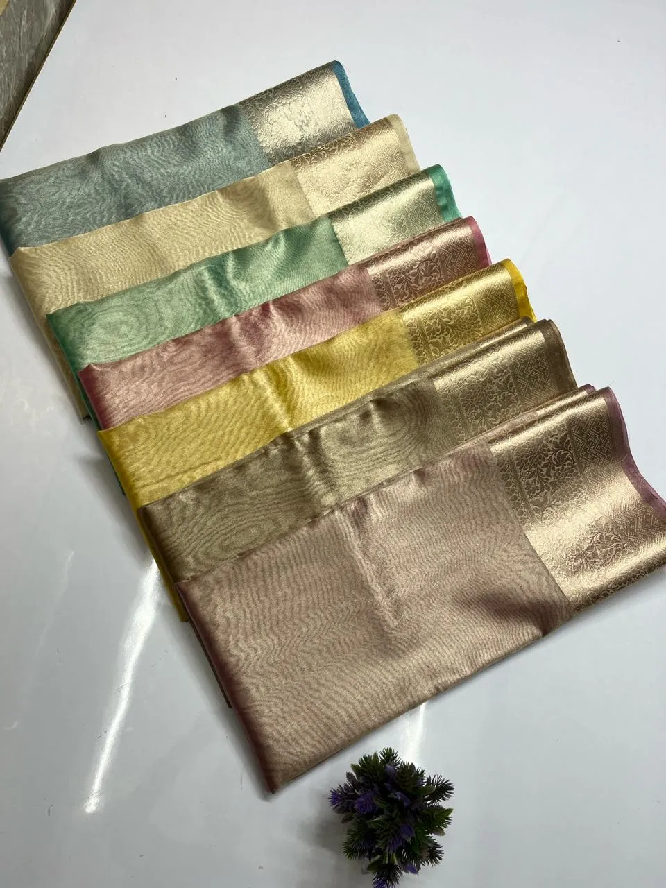 Shimmer Blue Banarasi Soft Tissue Saree