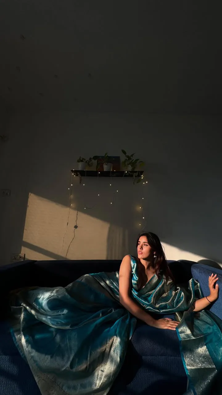 Shimmer Blue Banarasi Soft Tissue Saree