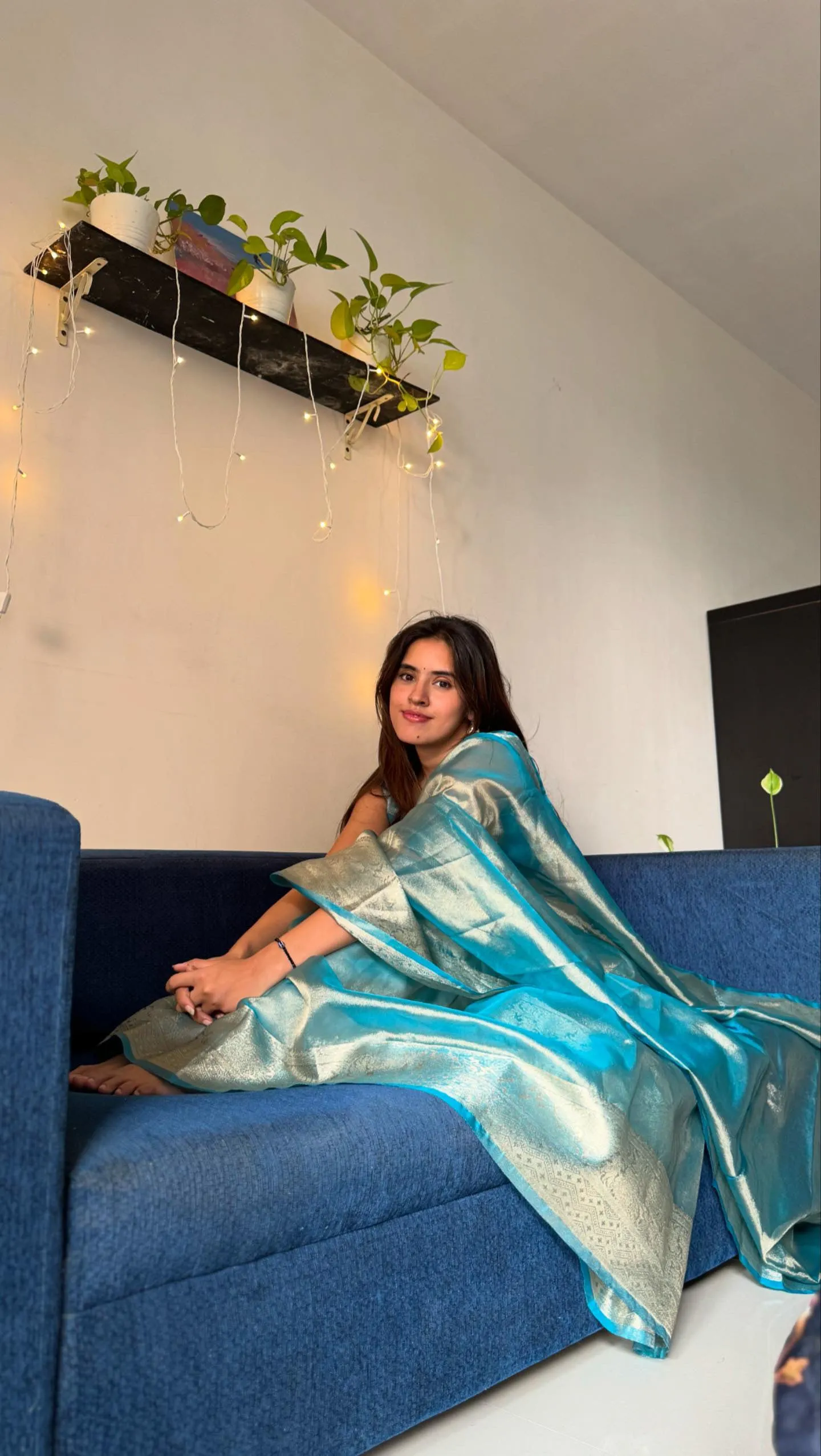 Shimmer Blue Banarasi Soft Tissue Saree