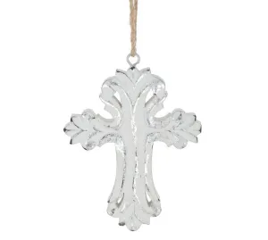 Silver Washed Wooden Cross Ornament