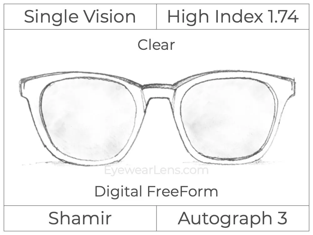 Single Vision - High Index 1.74 - Shamir Autograph 3 - Digital - Clear - Aspheric