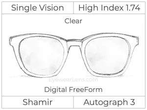 Single Vision - High Index 1.74 - Shamir Autograph 3 - Digital - Clear - Aspheric