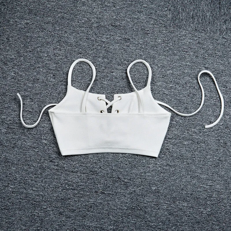 Skater Chic Spaghetti Strap Lace Up Crop Tank