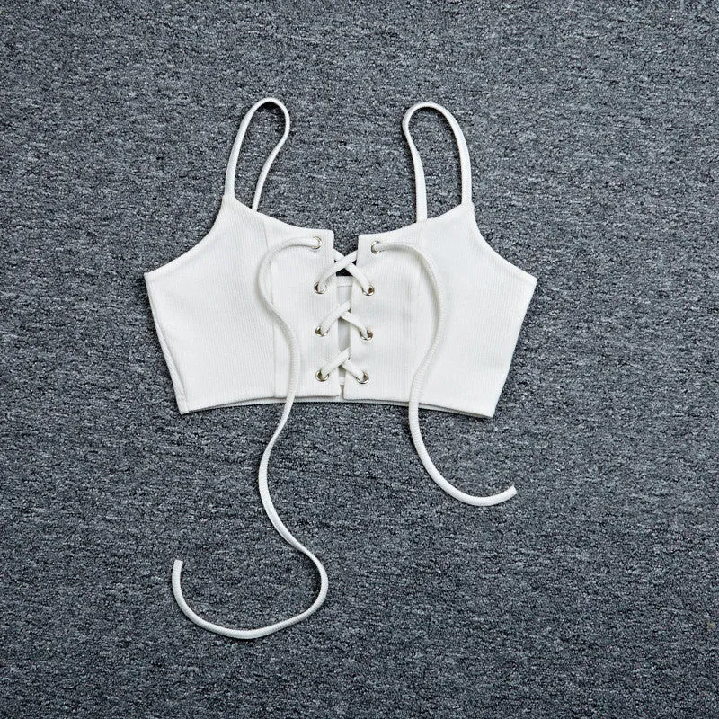 Skater Chic Spaghetti Strap Lace Up Crop Tank