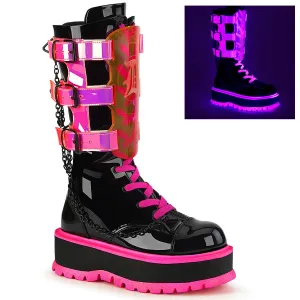 SLACKER-156  Black Patent-UV Neon Pink