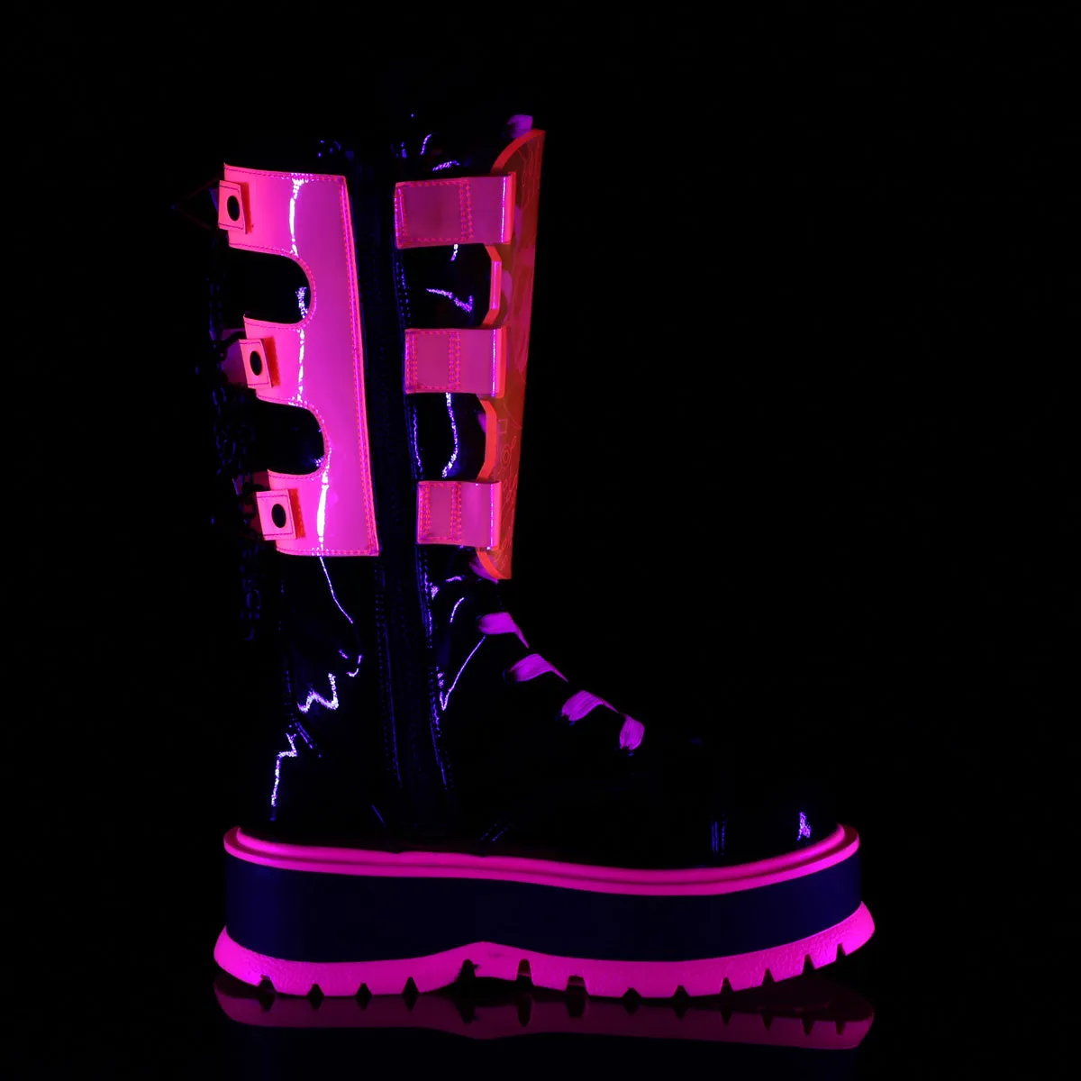 SLACKER-156  Black Patent-UV Neon Pink