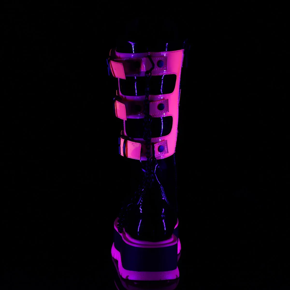 SLACKER-156  Black Patent-UV Neon Pink