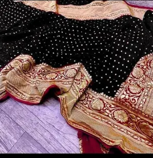 Solid Black Buti Jaal Banarasi Saree