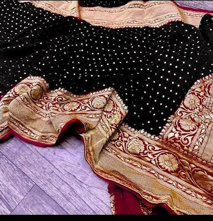 Solid Black Buti Jaal Banarasi Saree