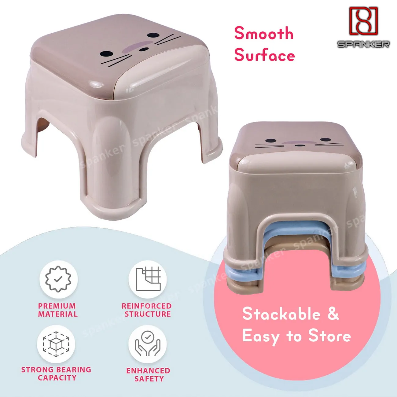 Spanker Set of 3 Non-Slip Durable Sitting Stools for Kids Toddler Suitable for Living Room Study Room Bathroom Sink Kitchen Multi-Color
