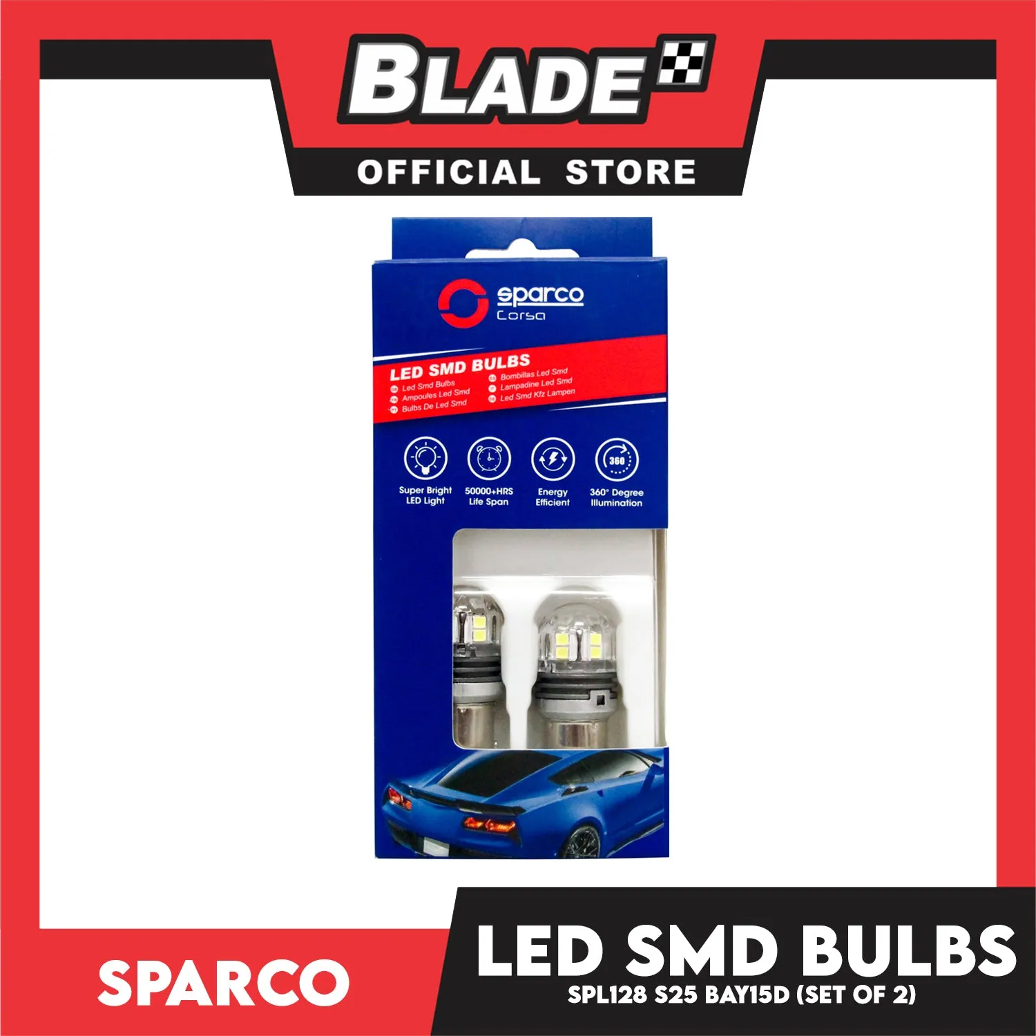 Sparco Led Smd Bulbs SPL128 S25 BAY15D (Set of 2) Use for Turning, Brake & Back-up Light