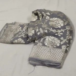 Steel Grey Floral Jaal Banarasi Khaddi Print Saree