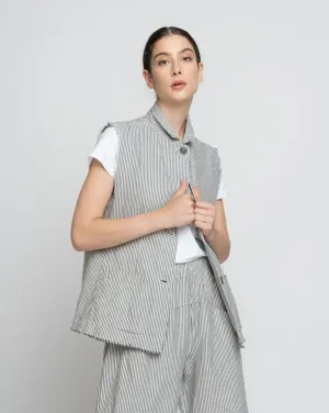 Striped Seamed Button-Up Gilet