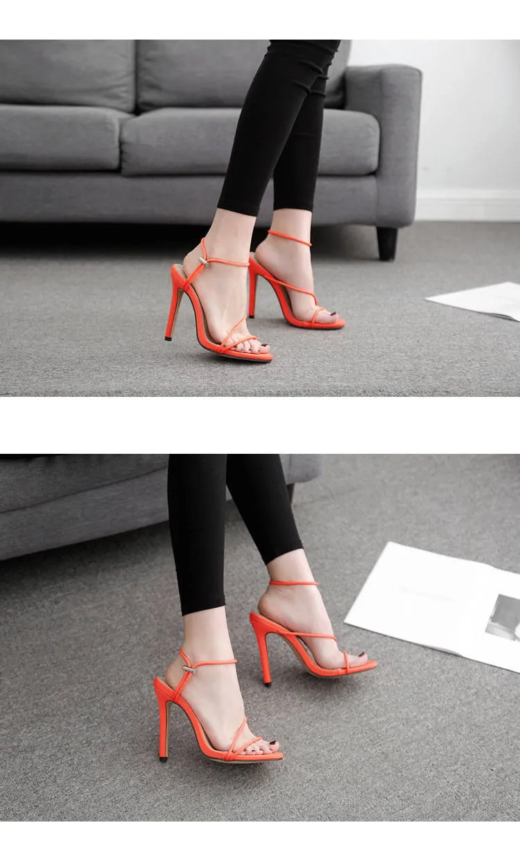 Summer Fluorescent Color Toe Fine High Heel Ladies Sandals Large Size