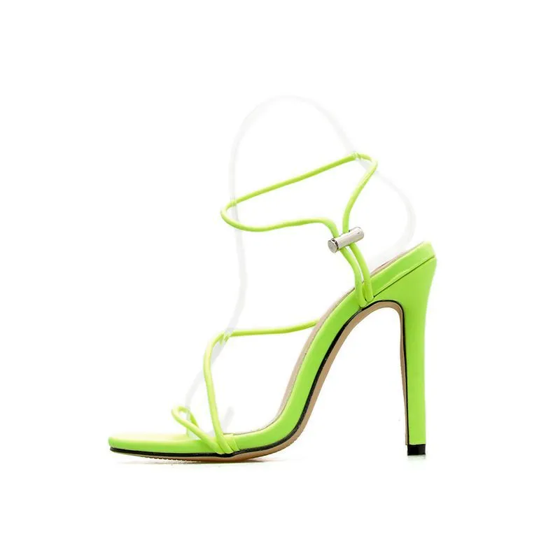 Summer Fluorescent Color Toe Fine High Heel Ladies Sandals Large Size