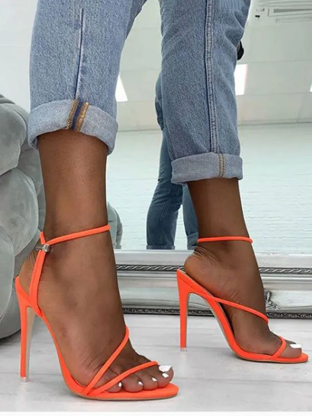 Summer Fluorescent Color Toe Fine High Heel Ladies Sandals Large Size