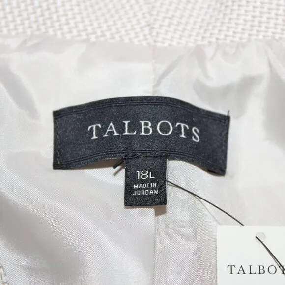 Talbot's Womens Blazer Tan White Herringbone Size 18 Long NWT Office Basic