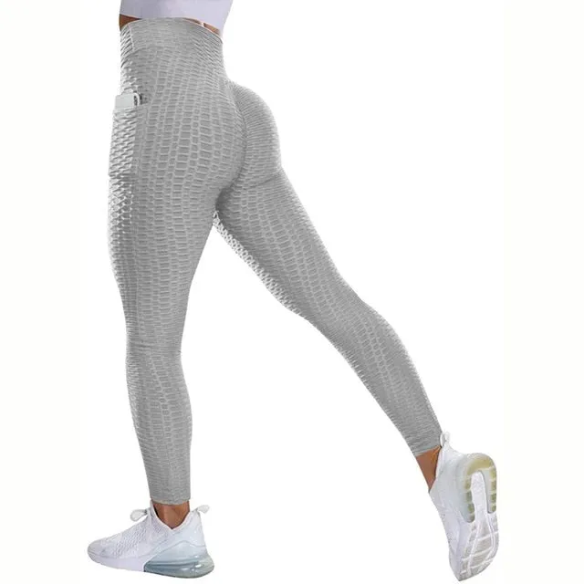 Textured High Rise Leggings - Black No Pockets