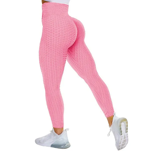 Textured High Rise Leggings - Black No Pockets