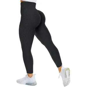 Textured High Rise Leggings - Black No Pockets