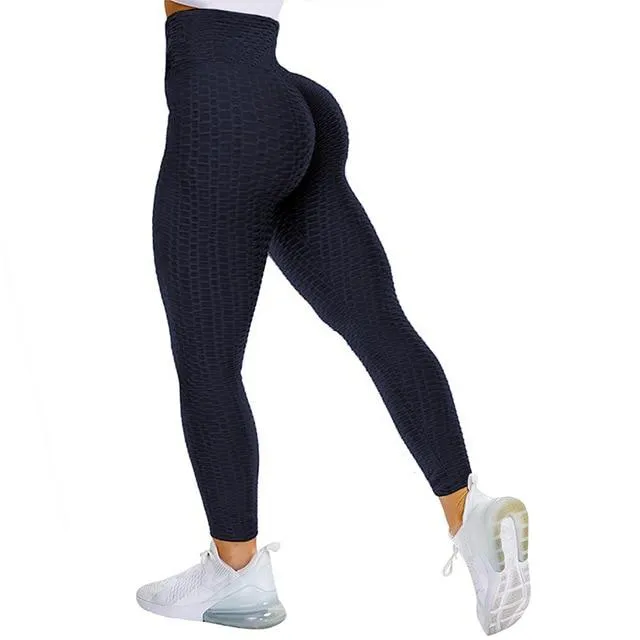Textured High Rise Leggings - Black No Pockets