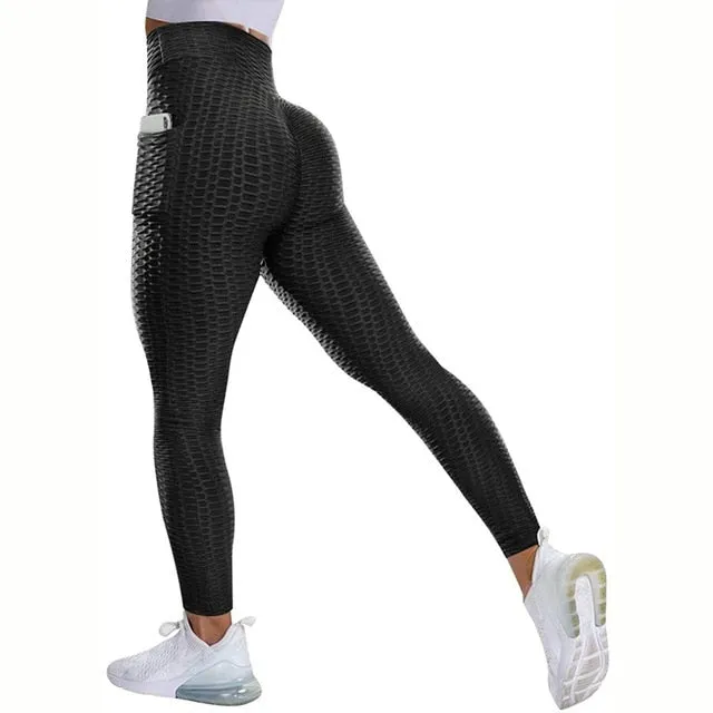 Textured High Rise Leggings - Black No Pockets