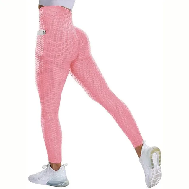 Textured High Rise Leggings - Black No Pockets