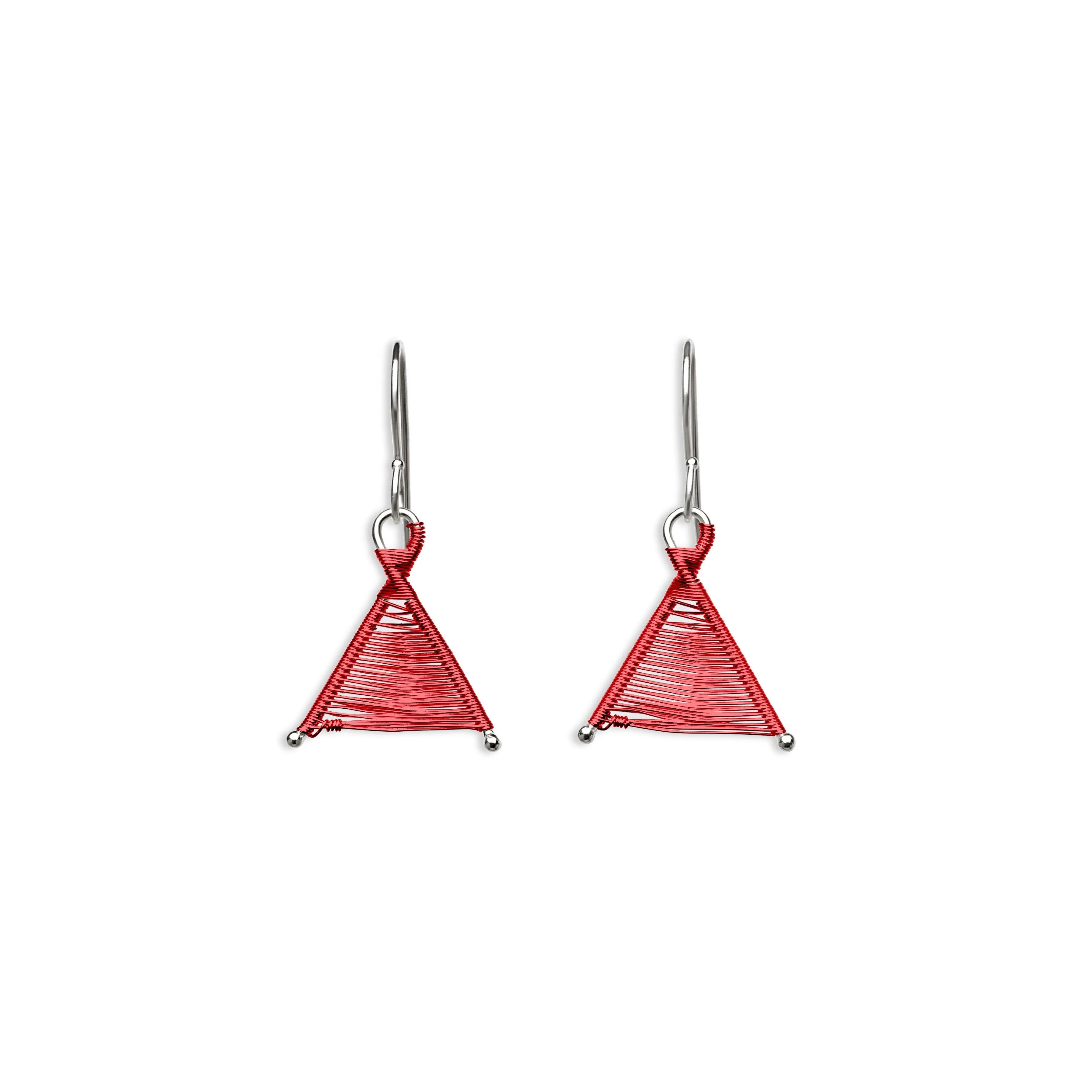 Tiny Woven Wishbone Red Copper & Silver Earrings