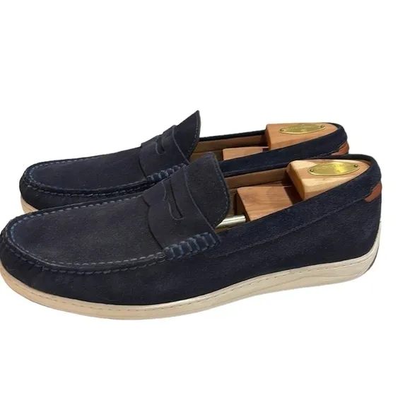 Trask Sheldon Navy Blue Suede Penny Loafer SZ 11.5