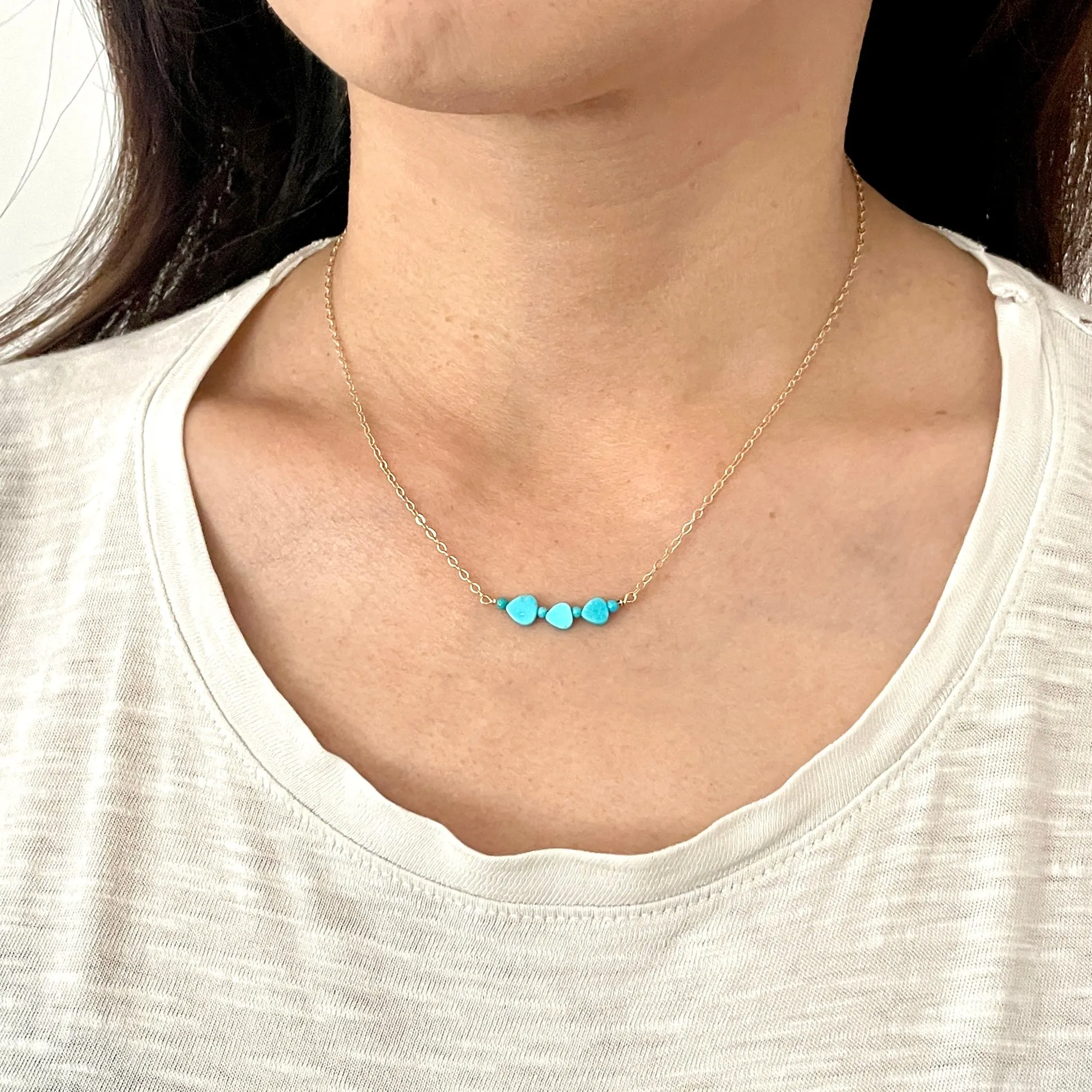 Triple Turquoise Stone Beaded Necklace