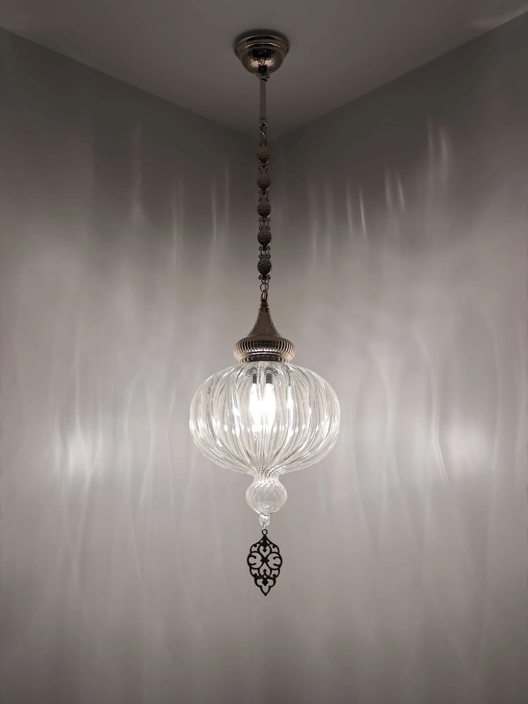 Turkish Blown Pyrex Glass Hanging Lamp