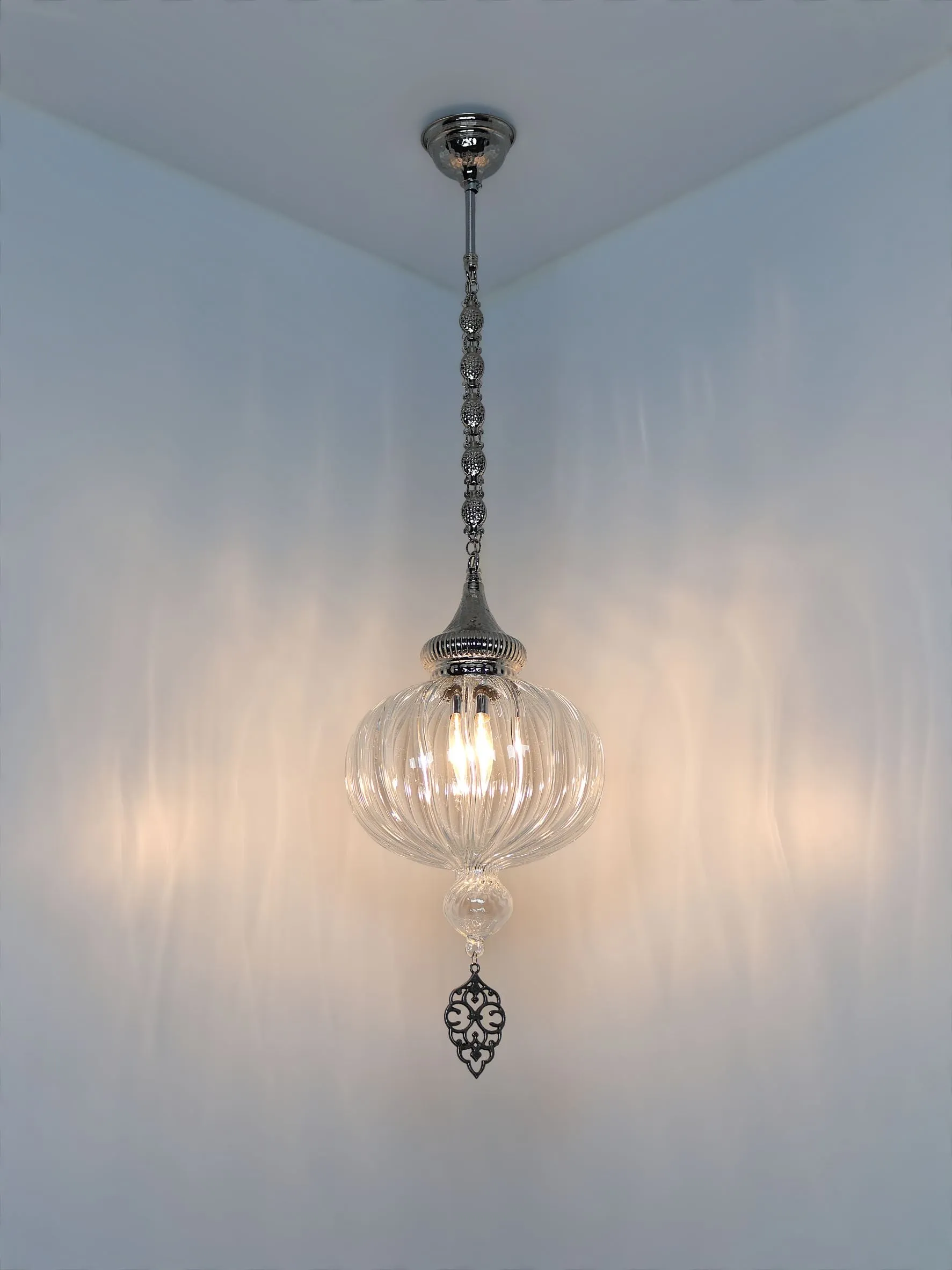 Turkish Blown Pyrex Glass Hanging Lamp