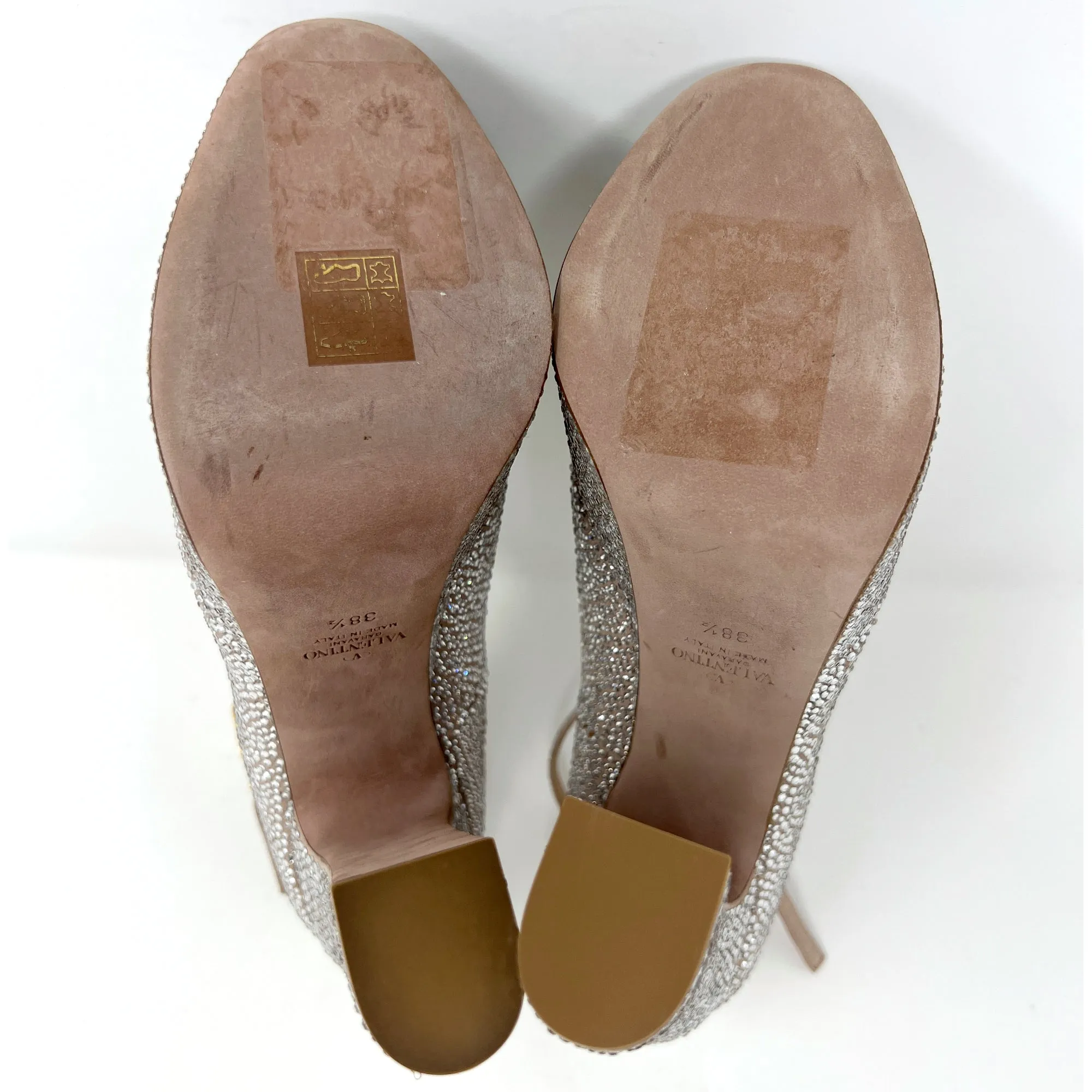 Valentino Tan-Go Crystal Embellished Suede Round Toe Ankle Strap Platform Pumps