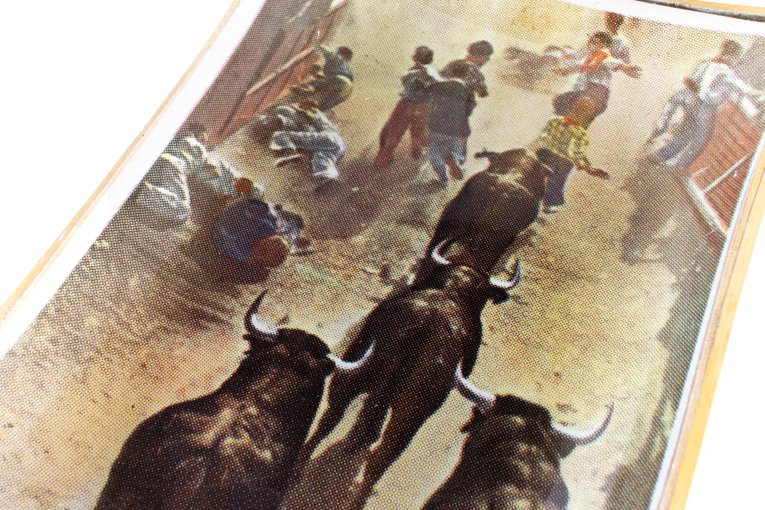 Vintage Glass Dish with Running of the Bulls Printed Image