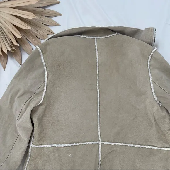 Vintage Xhilaration Lesther Suede Sherpa Shearling Beige Tan Cream Y2K Coat XL