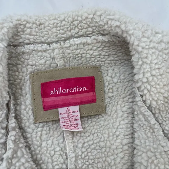 Vintage Xhilaration Lesther Suede Sherpa Shearling Beige Tan Cream Y2K Coat XL