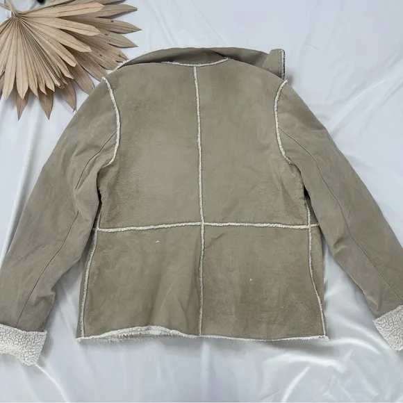 Vintage Xhilaration Lesther Suede Sherpa Shearling Beige Tan Cream Y2K Coat XL