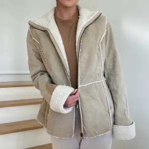 Vintage Xhilaration Lesther Suede Sherpa Shearling Beige Tan Cream Y2K Coat XL