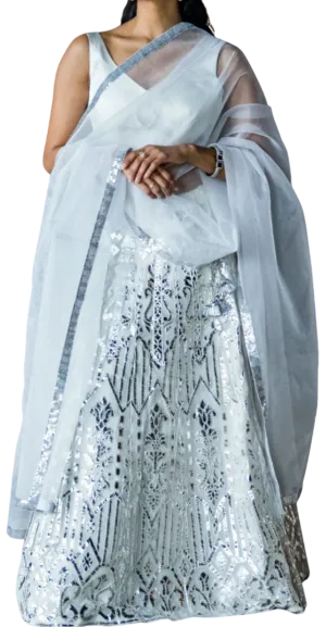 White Mirrored Leher Lehenga