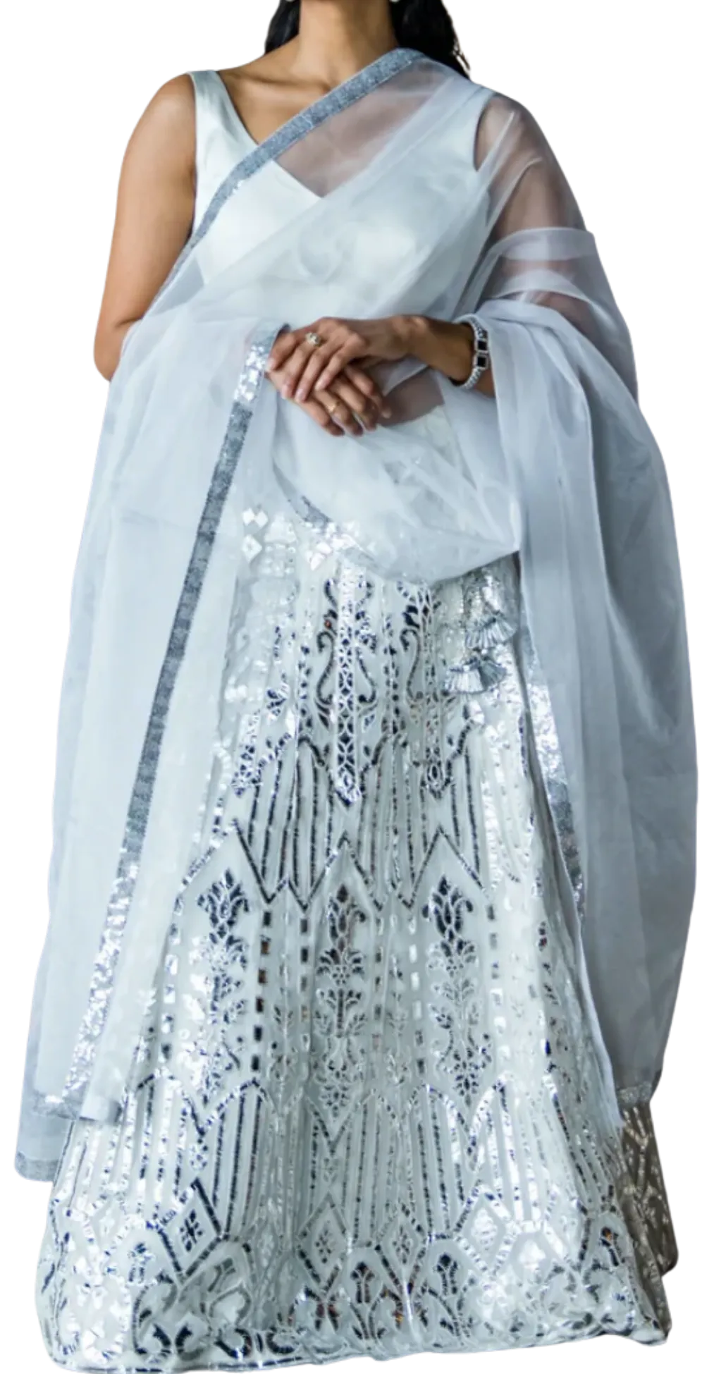White Mirrored Leher Lehenga