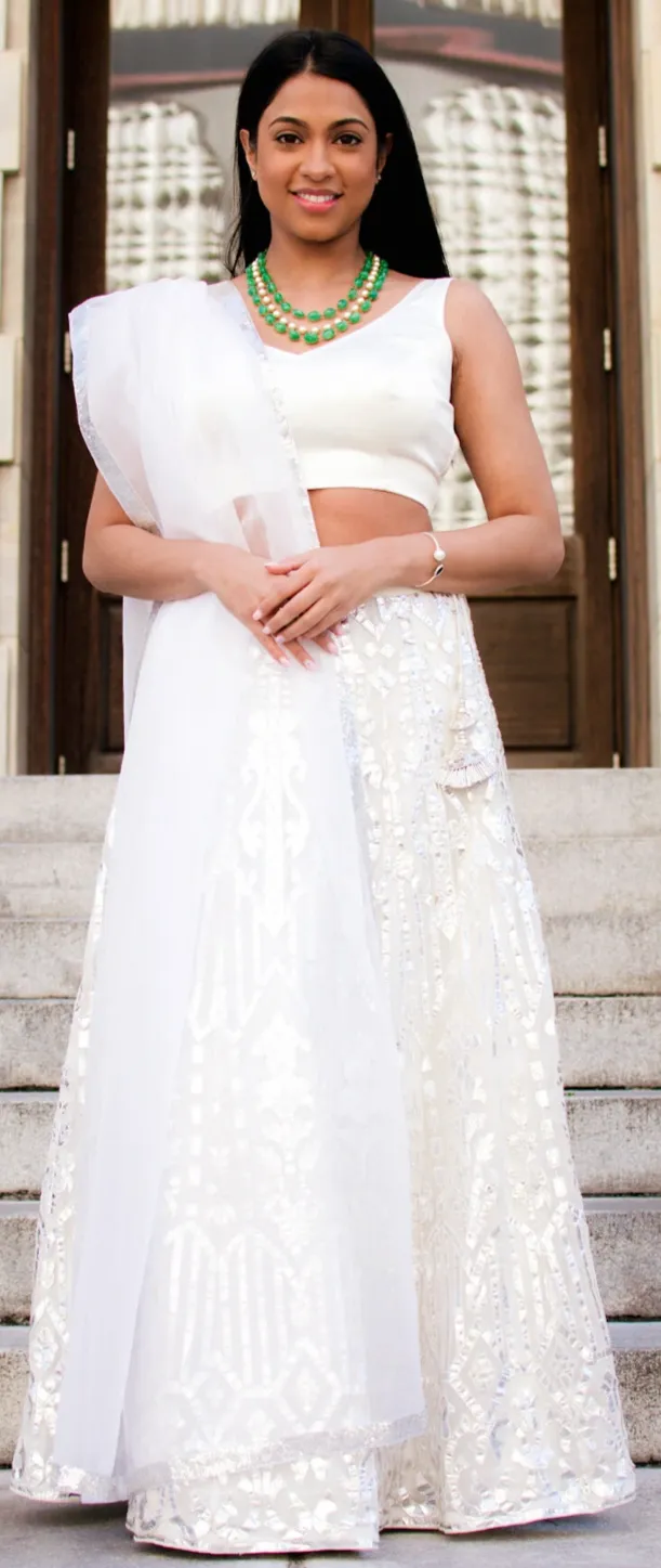 White Mirrored Leher Lehenga